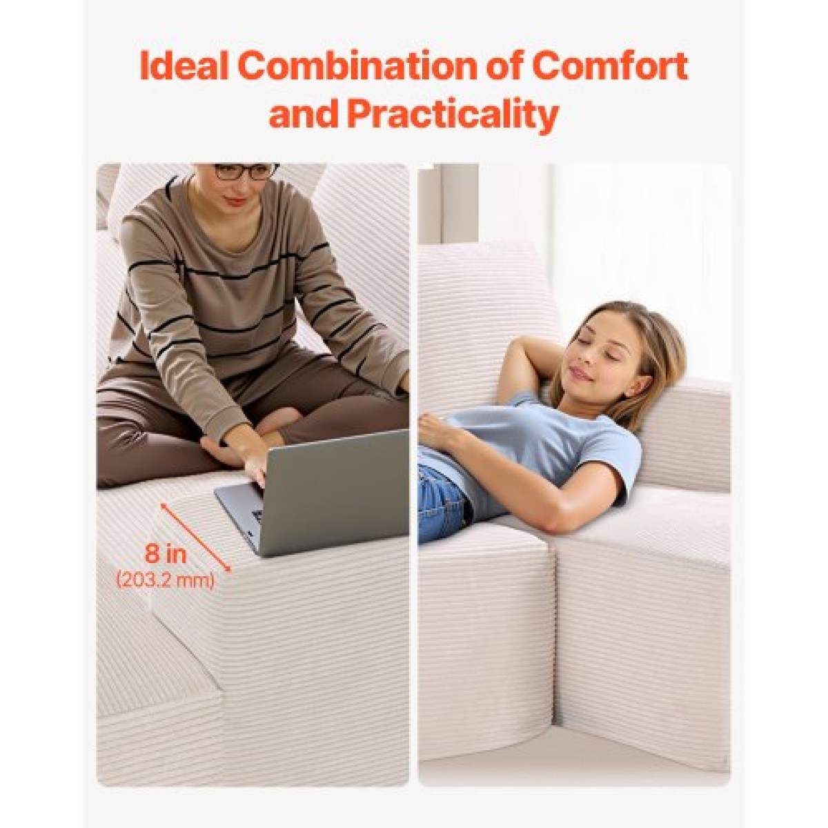 VEVOR Modular Sectional Καναπές, Σχήμα U Modular Καναπές με ξαπλώστρα, Cloud Sectional Καναπές με High Rebound Sponge and Density, Επενδυμένος κοτλέ καναπές με μαξιλάρι για το σαλόνι, Υπνοδωμάτιο, Μπεζ