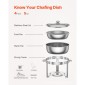 Σετ μπουφέ πιάτων VEVOR Chafing, 5 Qt 4 Pack, Chafer από ανοξείδωτο ατσάλι με 4 τηγάνια πλήρους μεγέθους, στρογγυλός θερμός διακομιστής κέτερινγκ με πτυσσόμενο κλιπ για ταψιά νερού με καπάκι, για δεξιώσεις γάμου, ασημί