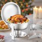 Σετ μπουφέ πιάτων VEVOR Chafing, 5 Qt 4 Pack, Chafer από ανοξείδωτο ατσάλι με 4 τηγάνια πλήρους μεγέθους, στρογγυλός θερμός διακομιστής κέτερινγκ με πτυσσόμενο κλιπ για ταψιά νερού με καπάκι, για δεξιώσεις γάμου, ασημί