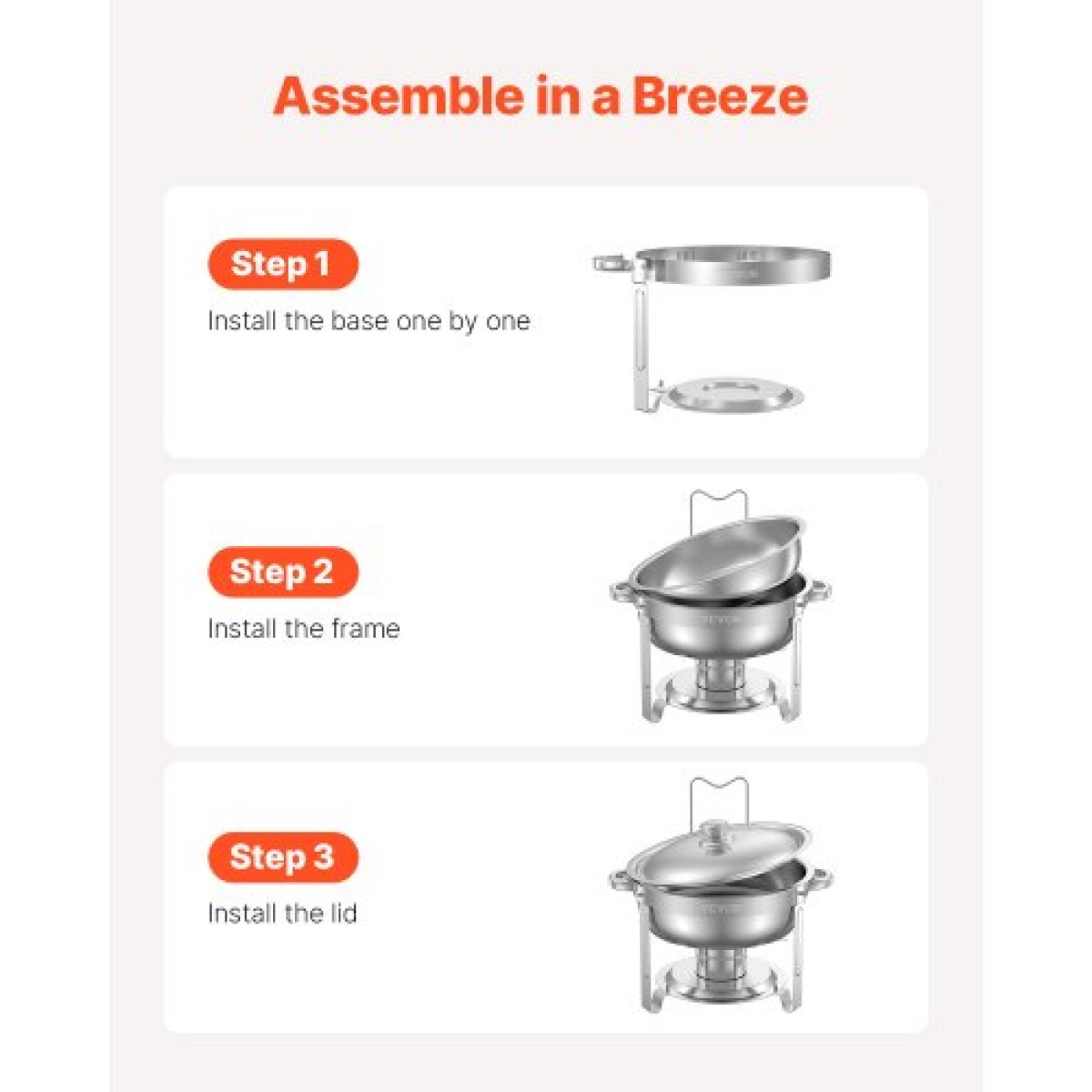 VEVOR Chafing Dish Dish Buffet Set, 5 Qt 2 Pack, Chafer από ανοξείδωτο ατσάλι με 2 τηγάνια πλήρους μεγέθους, στρογγυλός θερμός διακομιστής Catering με καπάκι Water Pan Πτυσσόμενο σταντ κλιπ, για δεξιώσεις γάμου, ασημί