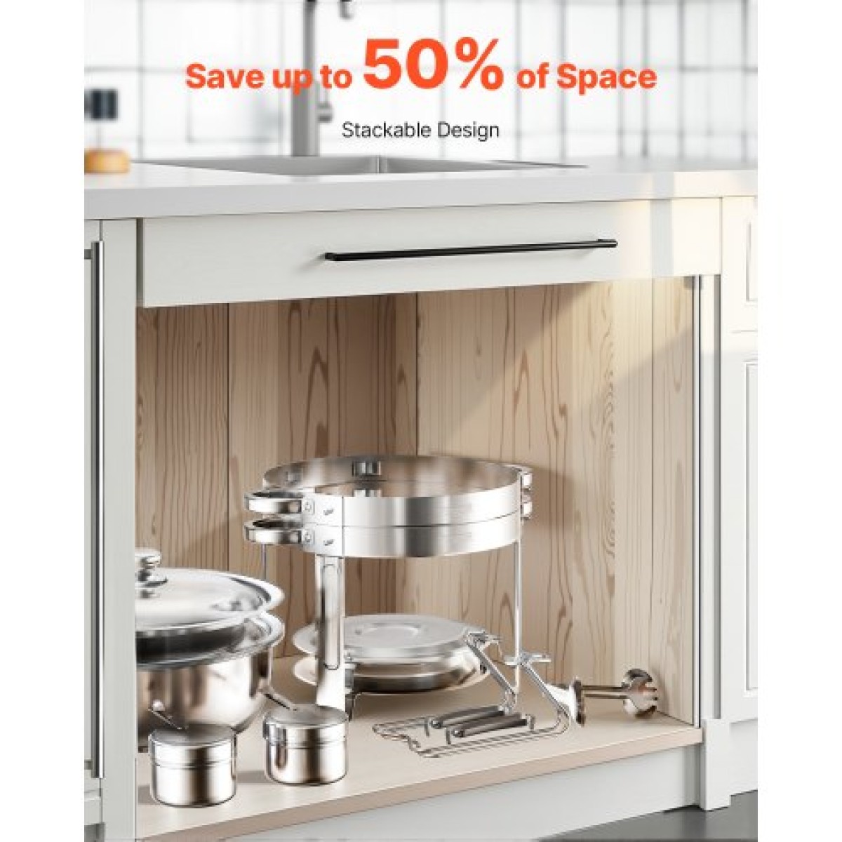 VEVOR Chafing Dish Dish Buffet Set, 5 Qt 2 Pack, Chafer από ανοξείδωτο ατσάλι με 2 τηγάνια πλήρους μεγέθους, στρογγυλός θερμός διακομιστής Catering με καπάκι Water Pan Πτυσσόμενο σταντ κλιπ, για δεξιώσεις γάμου, ασημί