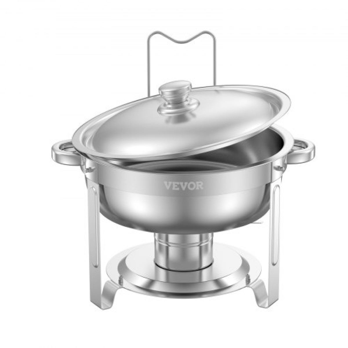 VEVOR Chafing Dish Dish Buffet Set, 5 Qt 2 Pack, Chafer από ανοξείδωτο ατσάλι με 2 τηγάνια πλήρους μεγέθους, στρογγυλός θερμός διακομιστής Catering με καπάκι Water Pan Πτυσσόμενο σταντ κλιπ, για δεξιώσεις γάμου, ασημί