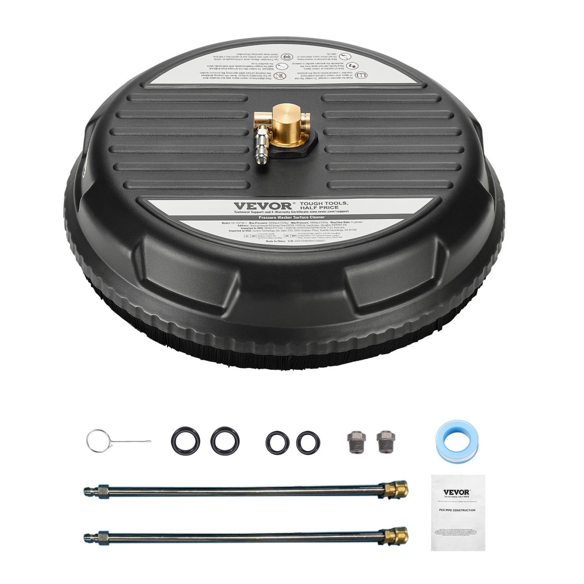 VEVOR 15" Καθαριστικό επιφάνειας πλύσης πίεσης, Πλαστικά εξαρτήματα πλύσης πίεσης με 4 τροχούς, 4000 Max PSI, 1/4 Quick Connector, 2 ακροφύσια ψεκασμού, 2 εκτεταμένα ραβδιά για δρόμο, πεζοδρόμιο, βεράντα, κατάστρωμα