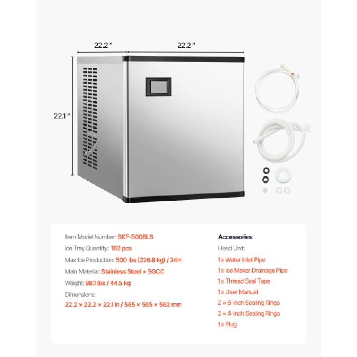 VEVOR Commercial Ice Maker 500 lbs/24 h Αυτοκαθαριζόμενη παγομηχανή - Μόνο κεφαλή
