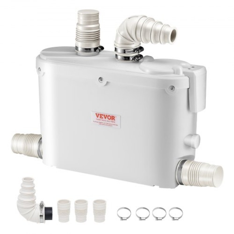 Αντλία VEVOR Macerator, 500W, 110 L/min (29 GPM) Ροή, 26 ft/8 m Κεφαλή, αντλία αποχέτευσης αποχέτευσης με 4 εισόδους νερού, Μηχάνημα απόρριψης λυμάτων για κουζίνα, υπόγειο, ντους, νεροχύτη, πλυντήριο ρούχων, μπανιέρα