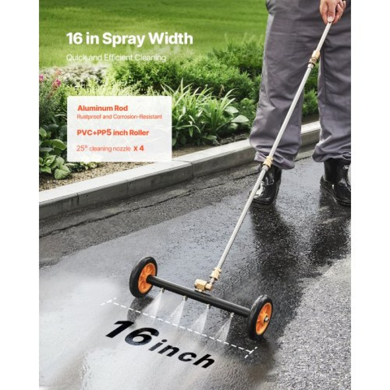 VEVOR 16" Καθαριστικό πλυσίματος υπό πίεση, καθαριστικό επιφάνειας από ανοξείδωτο χάλυβα για πλυστικό υπό πίεση, 4000 Max PSI, εργαλείο ρύθμισης γωνίας, 4 ακροφύσια ψεκασμού, 2 εκτεταμένα ραβδιά για δρόμο, βεράντα, κατάστρωμα