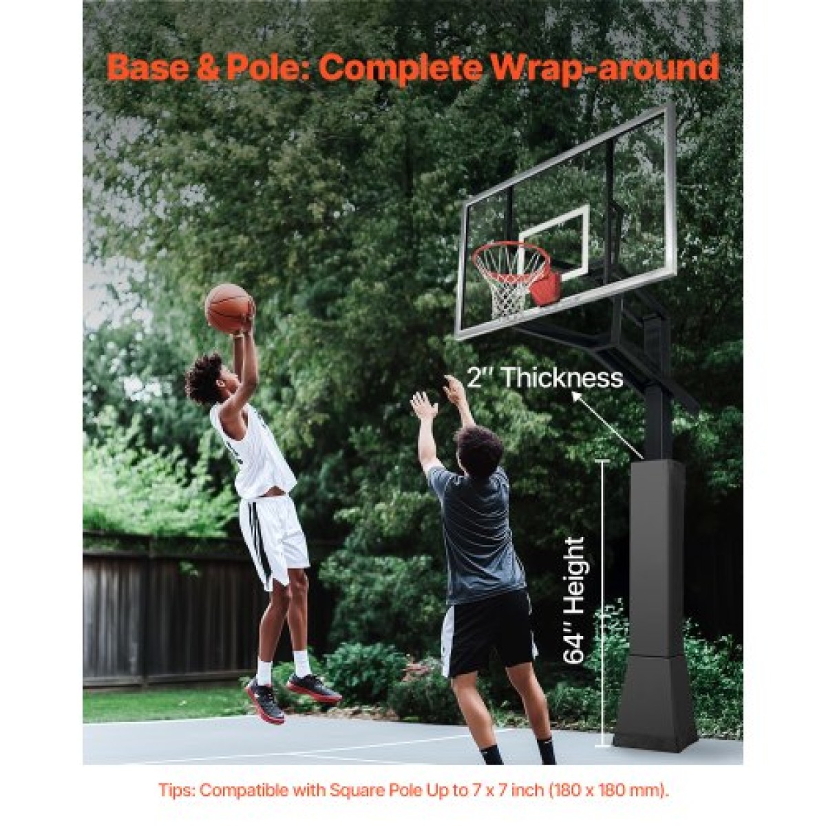 VEVOR Basketball Pole Pad, 64" ψηλό και 2" παχύ περιτύλιγμα βαρέως τύπου γεμίσματος κοντάρι, ταιριάζει 6x6 - 7x7 ίντσες με διάμετρο τετράγωνο κοντάρι, αδιάβροχο προστατευτικό μαξιλαράκι παντός καιρού για παιδική χαρά στο υπόγειο γκαράζ