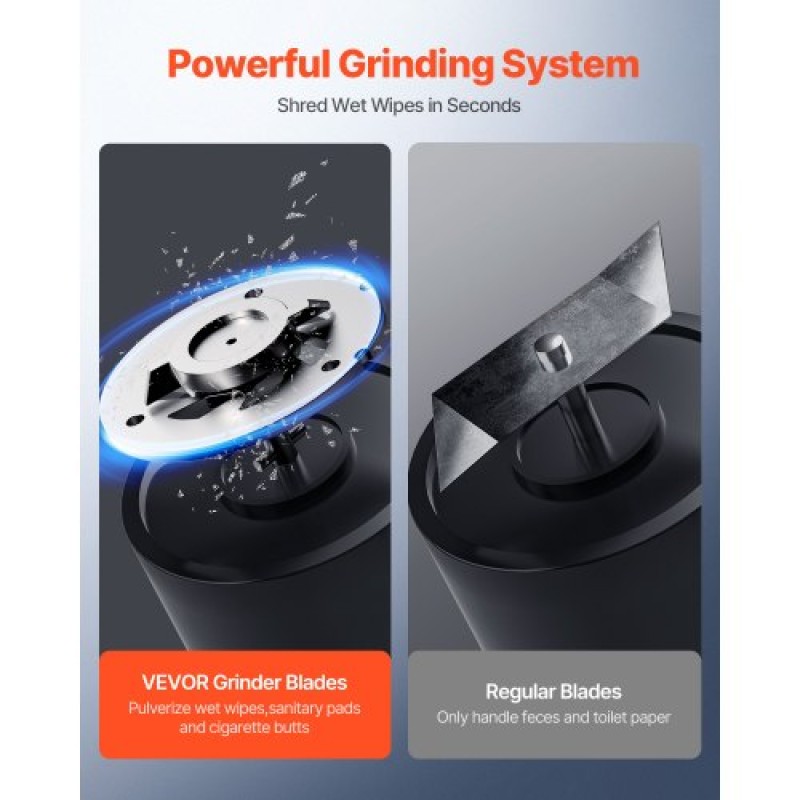VEVOR Macerator Pump, 1200W, 180 L/min (48 GPM) Ροή, 33 ft/10 m Head, Macerator Sewerage Pump Toilet with 4 Waters Instructions, Upflush Machine Way Discovery Water for Toilet, Υπόγειο, Ντους, Νιπτήρας, Πλυντήριο ρούχων, Μπανιέρα