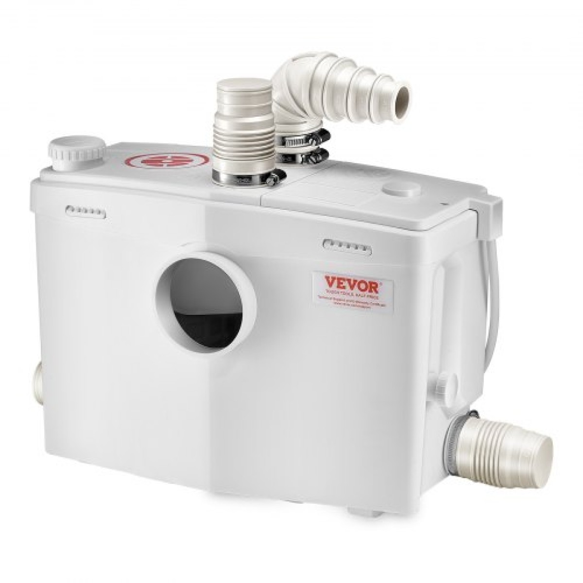 VEVOR Macerator Pump, 1200W, 180 L/min (48 GPM) Ροή, 33 ft/10 m Head, Macerator Sewerage Pump Toilet with 4 Waters Instructions, Upflush Machine Way Discovery Water for Toilet, Υπόγειο, Ντους, Νιπτήρας, Πλυντήριο ρούχων, Μπανιέρα