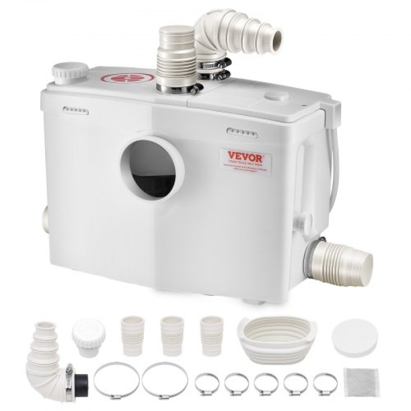 VEVOR Macerator Pump, 1200W, 180 L/min (48 GPM) Ροή, 33 ft/10 m Head, Macerator Sewerage Pump Toilet with 4 Waters Instructions, Upflush Machine Way Discovery Water for Toilet, Υπόγειο, Ντους, Νιπτήρας, Πλυντήριο ρούχων, Μπανιέρα