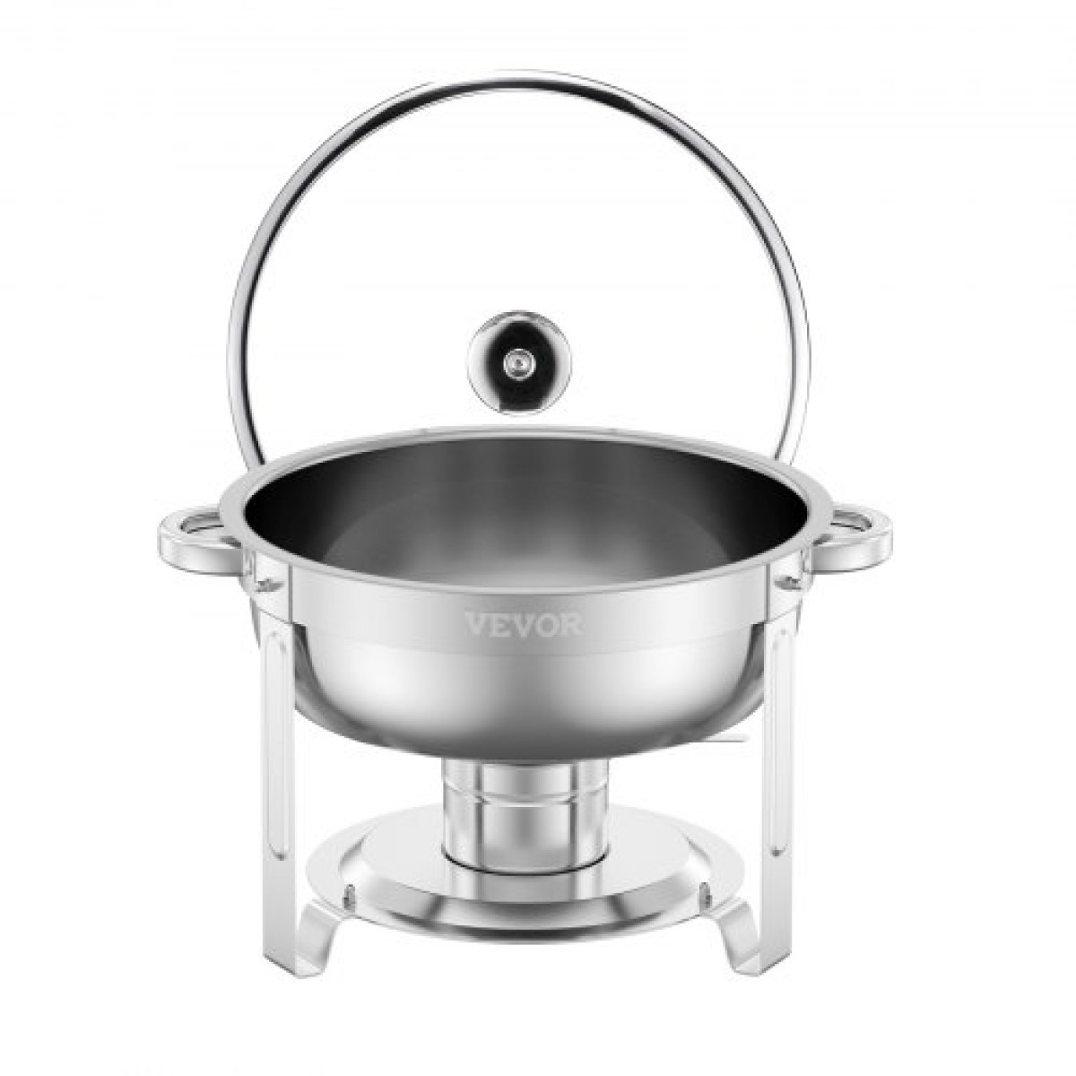 VEVOR Chafing Dish Dish Buffet Set, 5 Qt 4 Pack, Chafer από ανοξείδωτο ατσάλι με 4 τηγάνι πλήρους μεγέθους, στρογγυλός θερμαντήρας catering με γυάλινο καπάκι Πτυσσόμενη βάση καυσίμου, για δείπνο σε γαμήλια δεξίωση