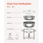 VEVOR Chafing Dish Dish Buffet Set, 5 Qt 4 Pack, Chafer από ανοξείδωτο ατσάλι με 4 τηγάνι πλήρους μεγέθους, στρογγυλός θερμαντήρας catering με γυάλινο καπάκι Πτυσσόμενη βάση καυσίμου, για δείπνο σε γαμήλια δεξίωση
