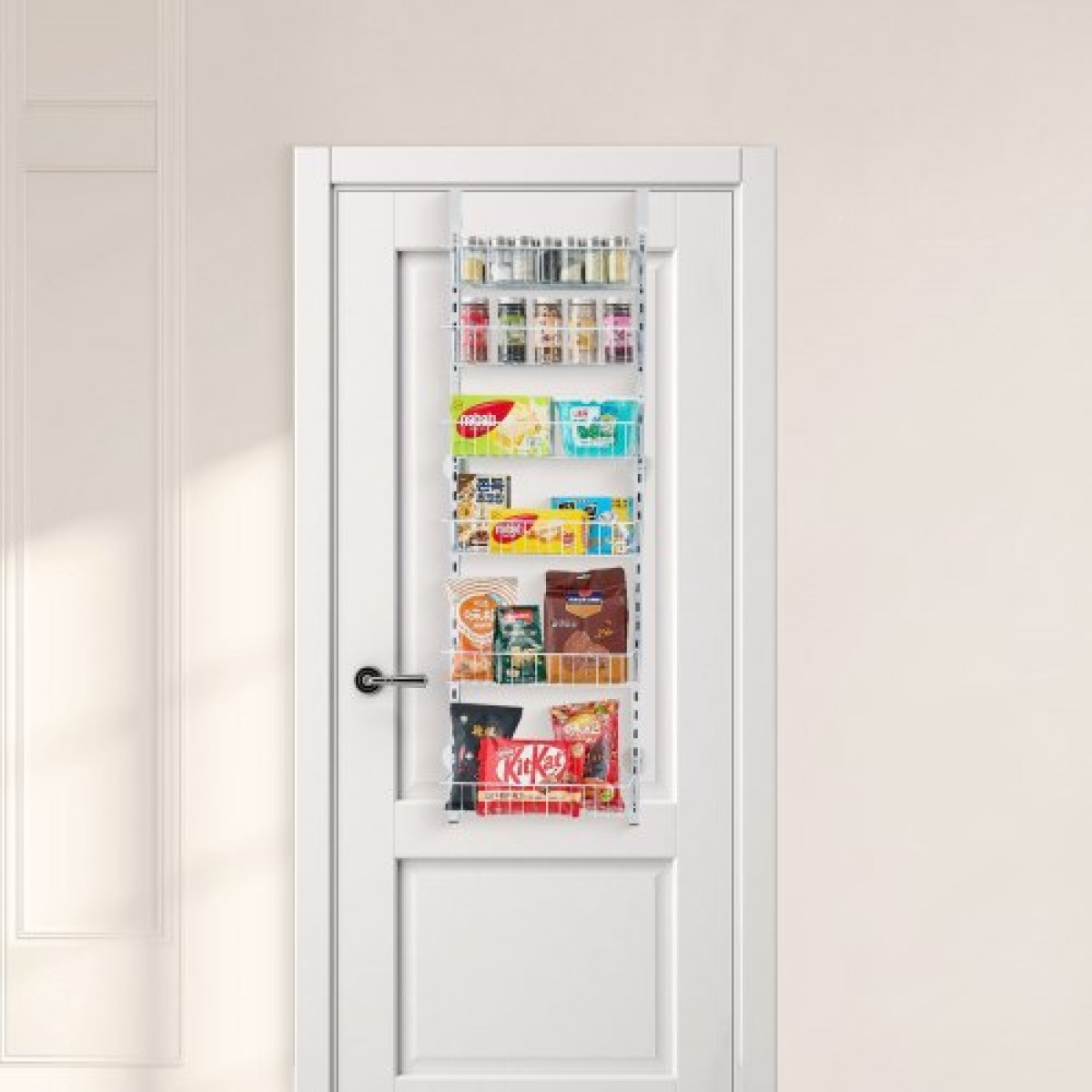 VEVOR Over the Door Pantry Organizer, Οργάνωση και αποθήκευση ντουλαπιών 6 επιπέδων, βαρέως τύπου ατσάλινη κρεμαστή σχάρα μπαχαρικών, ρυθμιζόμενα ράφια μπαχαρικών στον τοίχο, για οικιακή κουζίνα μπάνιο πλυντηρίου, λευκό
