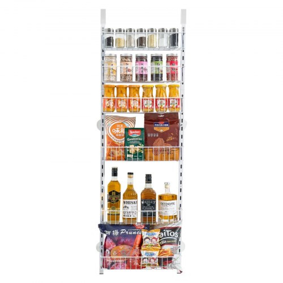 VEVOR Over the Door Pantry Organizer, Οργάνωση και αποθήκευση ντουλαπιών 6 επιπέδων, βαρέως τύπου ατσάλινη κρεμαστή σχάρα μπαχαρικών, ρυθμιζόμενα ράφια μπαχαρικών στον τοίχο, για οικιακή κουζίνα μπάνιο πλυντηρίου, λευκό