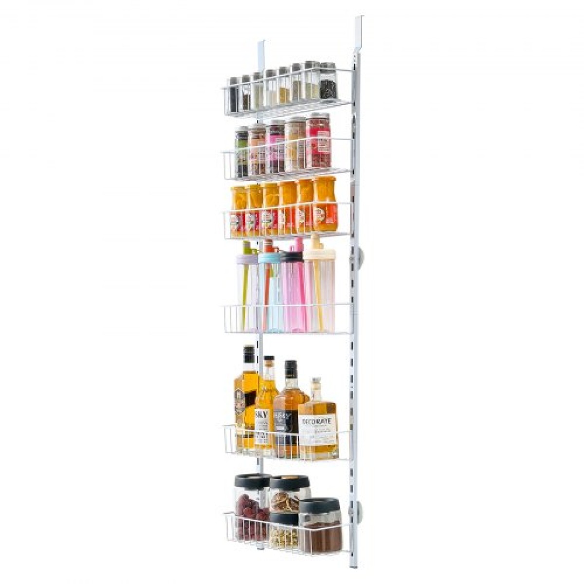 VEVOR Over the Door Pantry Organizer, Οργάνωση και αποθήκευση ντουλαπιών 6 επιπέδων, βαρέως τύπου ατσάλινη κρεμαστή σχάρα μπαχαρικών, ρυθμιζόμενα ράφια μπαχαρικών στον τοίχο, για οικιακή κουζίνα μπάνιο πλυντηρίου, λευκό