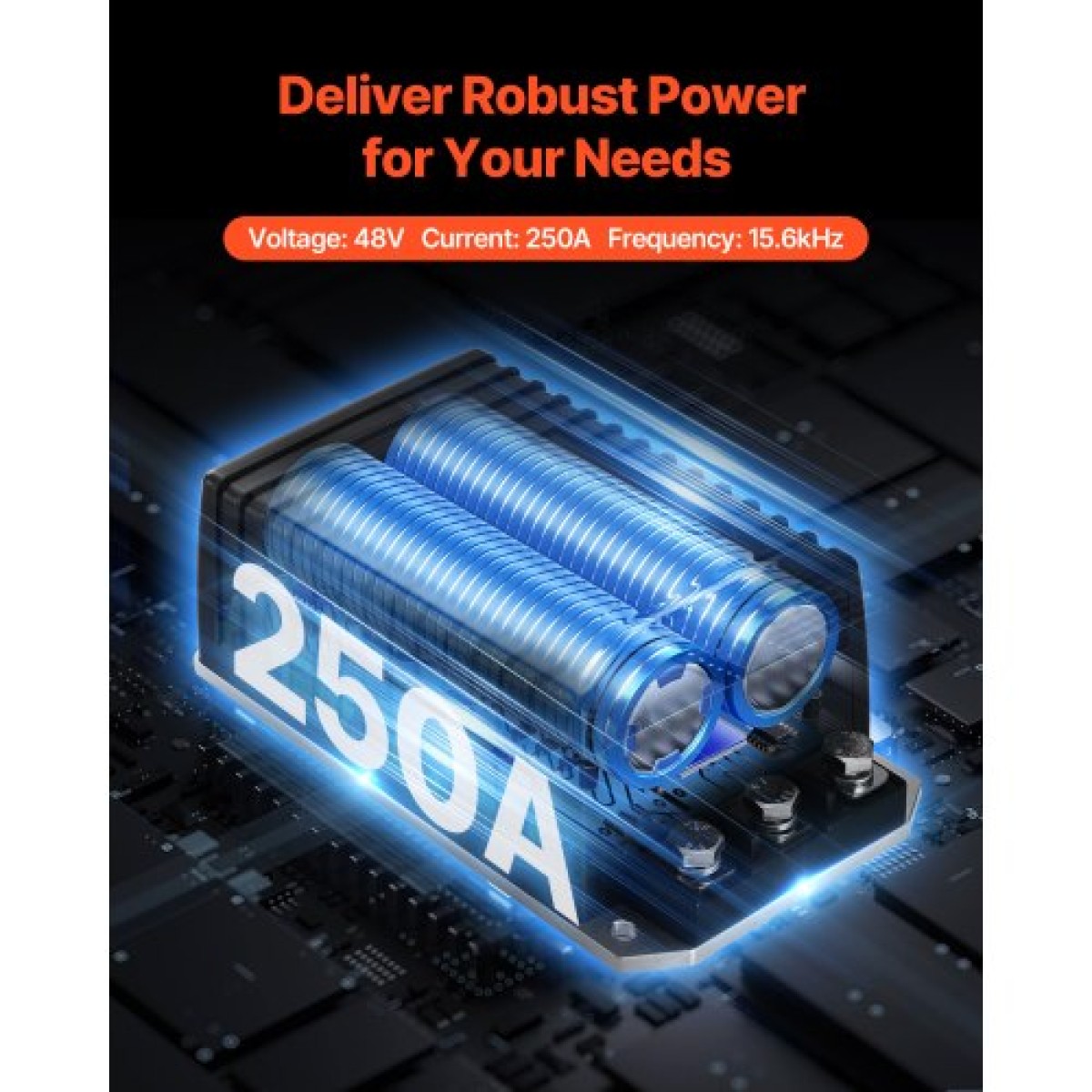 Ελεγκτής ταχύτητας καροτσιών γκολφ VEVOR, 48 Volt & 250 Amp, Αντικατάσταση ελεγκτή κινητήρα συνεχούς ρεύματος για καρότσια γκολφ EZGO TXT, προστασία προστασίας IP65, κράμα αλουμινίου & περίβλημα ABS, συμβατό με μοντέλα 1206HB-5201