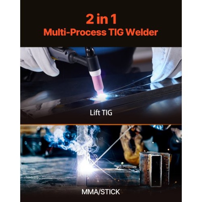 VEVOR MMA Welder, 205A 2-in-1 MMA Lift TIG Stick Welding Machine, IGBT Inverter Portable Welder Engine with Digital Display, Hot Start Arc Force Anti-Stick (Δεν περιλαμβάνεται ο φακός ανύψωσης)