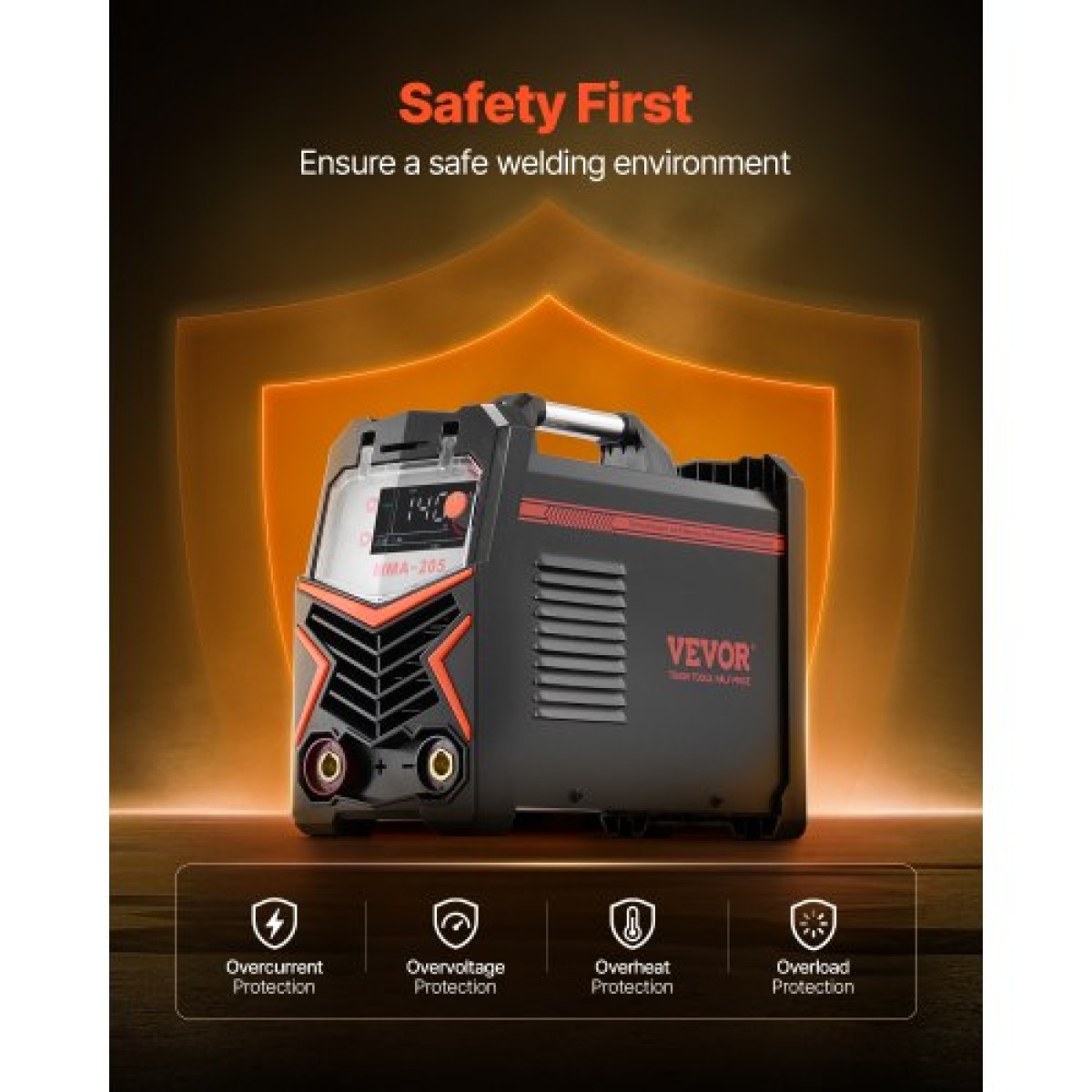 VEVOR MMA Welder, 205A 2-in-1 MMA Lift TIG Stick Welding Machine, IGBT Inverter Portable Welder Engine with Digital Display, Hot Start Arc Force Anti-Stick (Δεν περιλαμβάνεται ο φακός ανύψωσης)