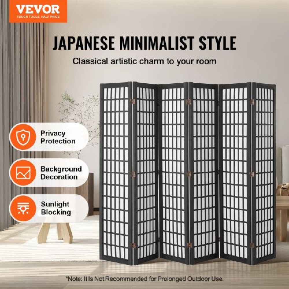 VEVOR Room Divider Japanese Wall Divider 4 Pane for Room Separation (Black)