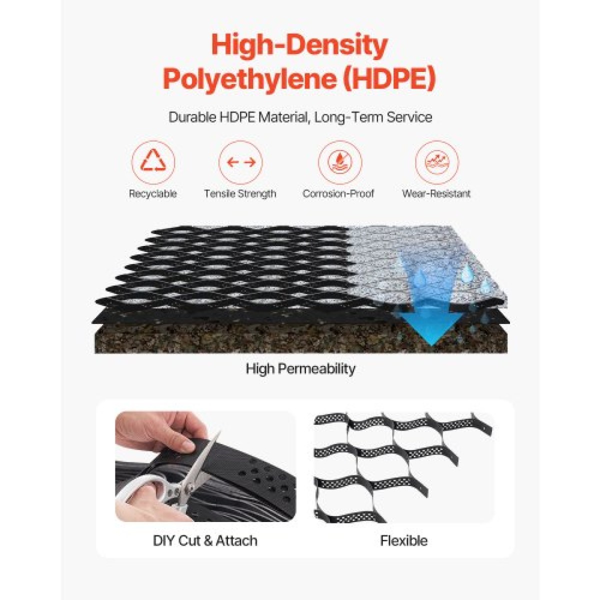 VEVOR Gravel Grid, 2 inch Depth, 17,06 x 8,86 FT / 5200 x 2700 mm, 1880 LBS Per Sq ft Grass Ground Retainer, Permeable Geo Grids Driveway Stabilization, for Garden, Patio, Walkway, RV Parking Slopes