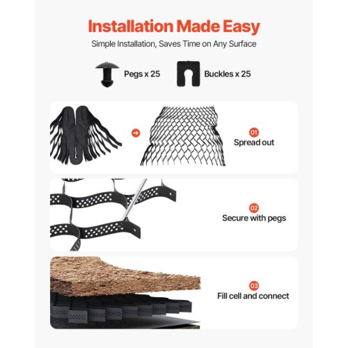 VEVOR Gravel Grid, 2 inch Depth, 17,06 x 8,86 FT / 5200 x 2700 mm, 1880 LBS Per Sq ft Grass Ground Retainer, Permeable Geo Grids Driveway Stabilization, for Garden, Patio, Walkway, RV Parking Slopes