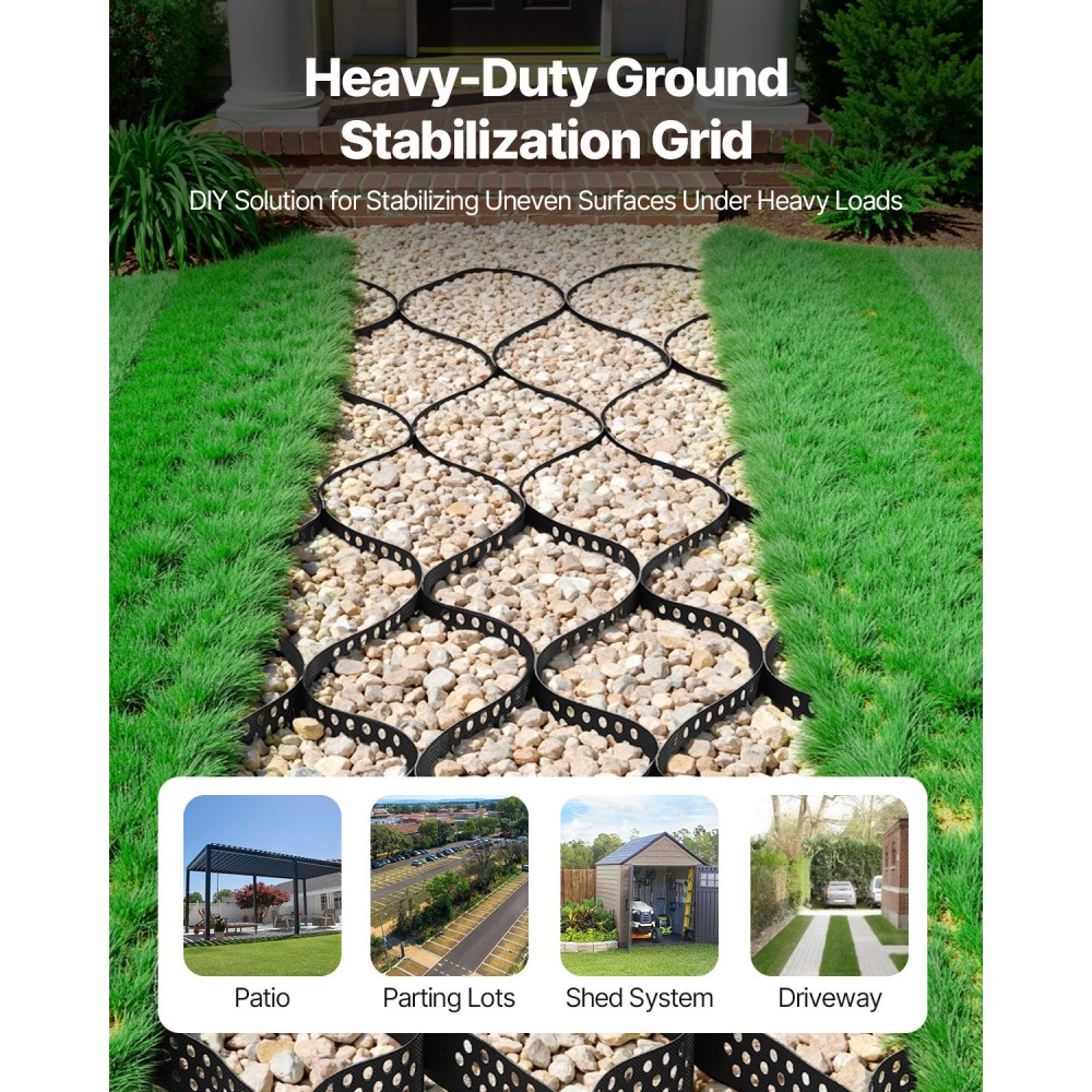 VEVOR Gravel Grid, 2 Inch Depth, 16,4 x 6,5 FT / 5000 x 1980 mm, 1880 LBS Per Sq ft Grass Ground Retainer, Permeable Geo Grids Driveway Stabilization, for Garden, Patio, Walkway, RV Parking Slopes
