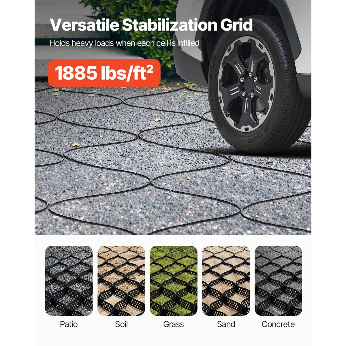 VEVOR Gravel Grid, 2 Inch Depth, 16,4 x 6,5 FT / 5000 x 1980 mm, 1880 LBS Per Sq ft Grass Ground Retainer, Permeable Geo Grids Driveway Stabilization, for Garden, Patio, Walkway, RV Parking Slopes