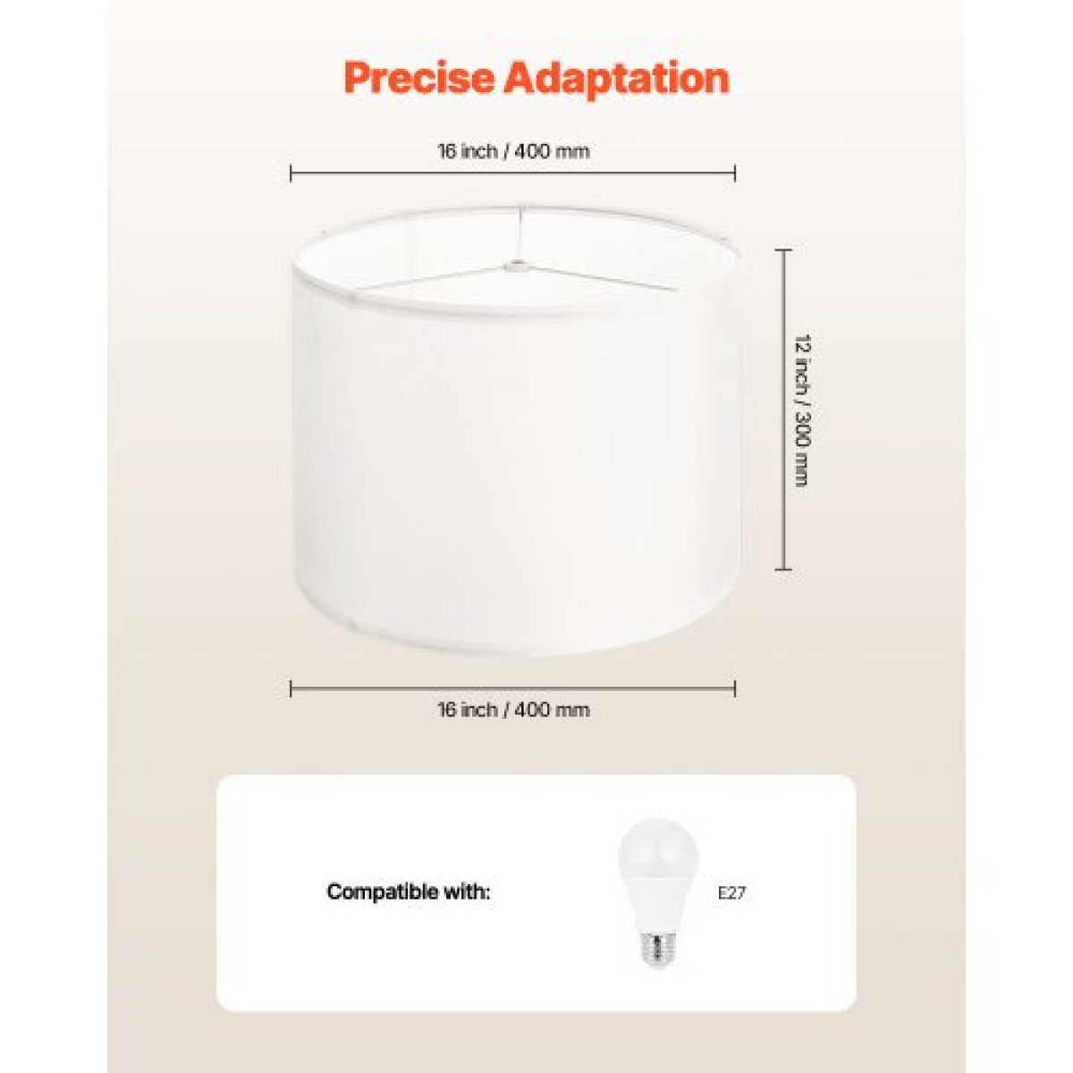VEVOR Drum Lamp Shade 2 Set, 16 in Top x 16 in Bottom x 12 in High, Large Lampshade with Harp, Ανταλλακτικό φωτιστικό για επιτραπέζια φωτιστικά Φωτιστικά δαπέδου Κρεμαστά φώτα, Απαιτείται εύκολη συναρμολόγηση (εκρού)