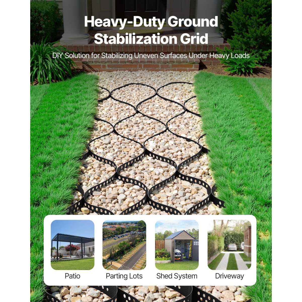 VEVOR Gravel Grid, 4 Inch Depth, 17,06 x 8,86 FT / 5200 x 2700 mm, 1880 LBS Per Sq ft Grass Ground Retainer, Permeable Geo Grids Driveway Stabilization, for Garden, Patio, Walkway, RV Parking Slopes