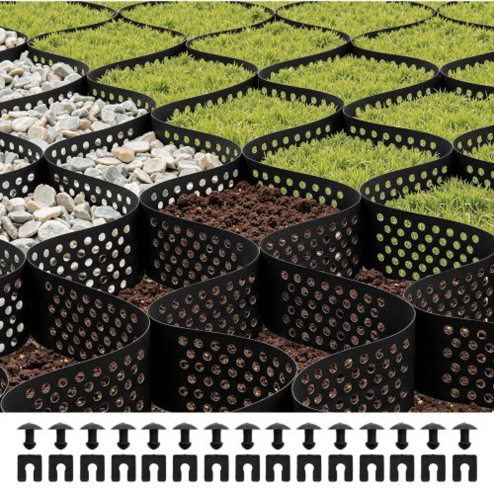 VEVOR Gravel Grid, 4 Inch Depth, 17,06 x 8,86 FT / 5200 x 2700 mm, 1880 LBS Per Sq ft Grass Ground Retainer, Permeable Geo Grids Driveway Stabilization, for Garden, Patio, Walkway, RV Parking Slopes