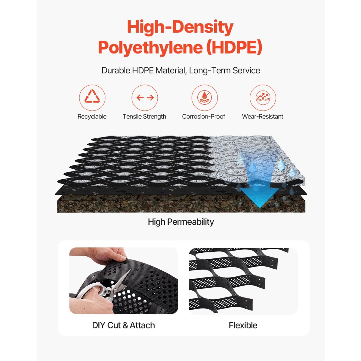 VEVOR Gravel Grid, 4 Inch Depth, 17,06 x 8,86 FT / 5200 x 2700 mm, 1880 LBS Per Sq ft Grass Ground Retainer, Permeable Geo Grids Driveway Stabilization, for Garden, Patio, Walkway, RV Parking Slopes