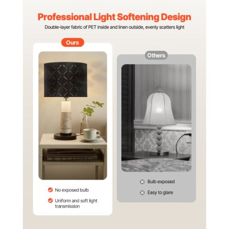 VEVOR Drum Lamp Shade 2 Set, 13 in Top x 13 in Bottom x 10 in High, Medium Drum Lampshade with Harp, Ανταλλακτικό φωτιστικό για επιτραπέζιες λάμπες Φωτιστικά δαπέδου Κρεμαστά φώτα, Μαύρο Diamond Κοίλο σχέδιο