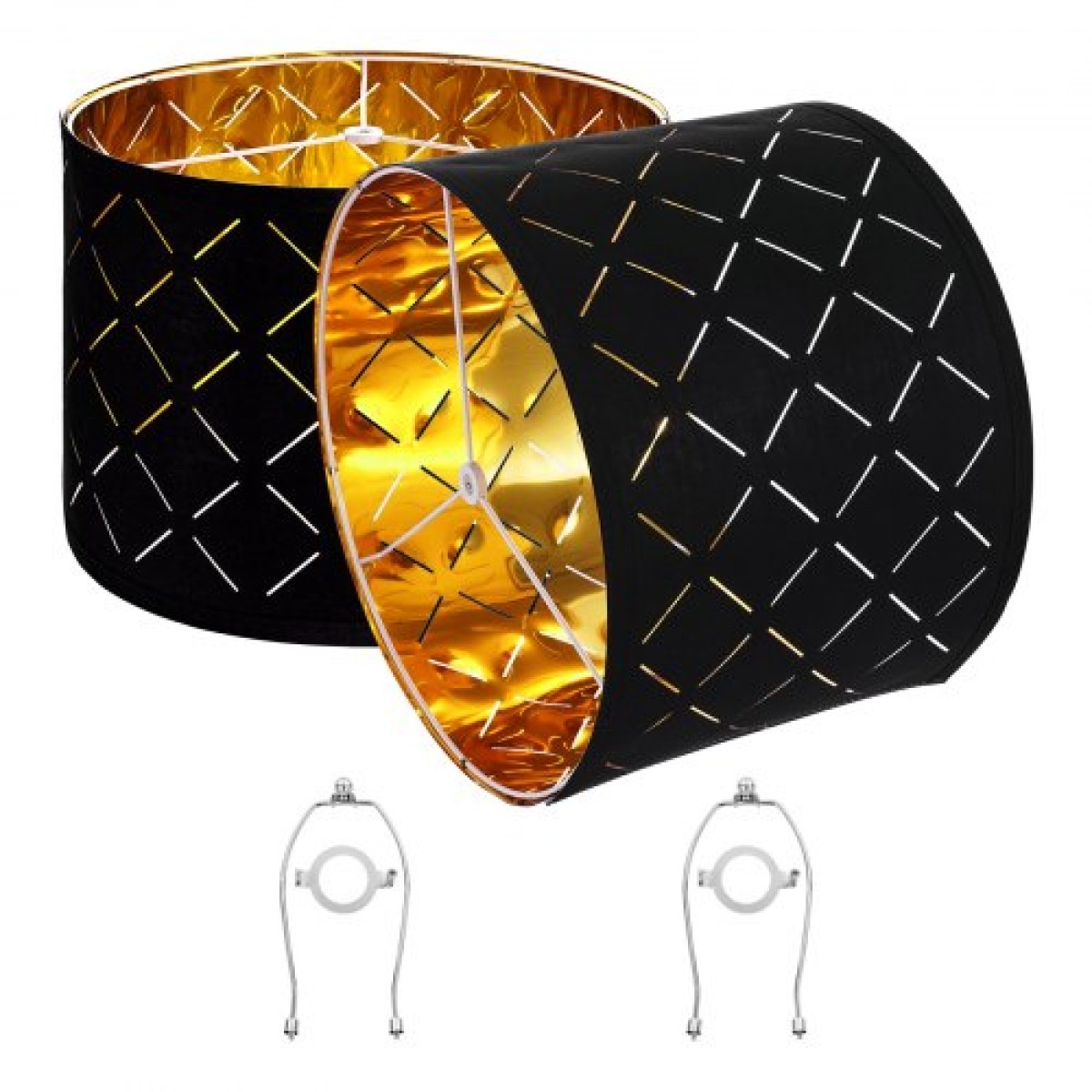 VEVOR Drum Lamp Shade 2 Set, 13 in Top x 13 in Bottom x 10 in High, Medium Drum Lampshade with Harp, Ανταλλακτικό φωτιστικό για επιτραπέζιες λάμπες Φωτιστικά δαπέδου Κρεμαστά φώτα, Μαύρο Diamond Κοίλο σχέδιο
