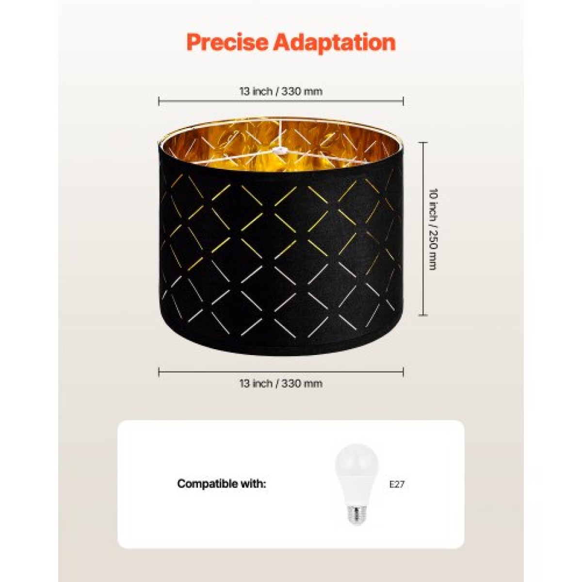 VEVOR Drum Lamp Shade 2 Set, 13 in Top x 13 in Bottom x 10 in High, Medium Drum Lampshade with Harp, Ανταλλακτικό φωτιστικό για επιτραπέζιες λάμπες Φωτιστικά δαπέδου Κρεμαστά φώτα, Μαύρο Diamond Κοίλο σχέδιο
