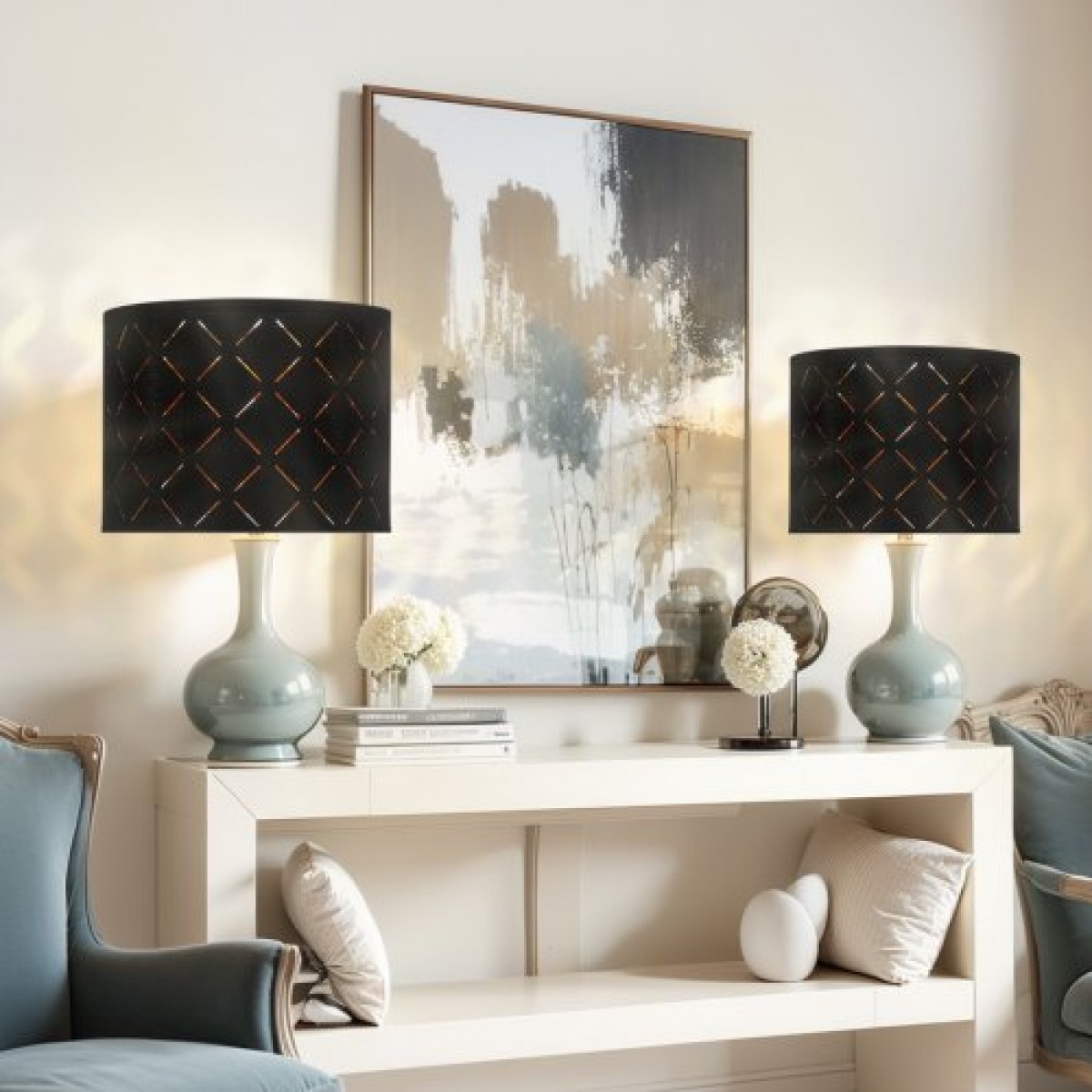 VEVOR Drum Lamp Shade 2 Set, 13 in Top x 13 in Bottom x 10 in High, Medium Drum Lampshade with Harp, Ανταλλακτικό φωτιστικό για επιτραπέζιες λάμπες Φωτιστικά δαπέδου Κρεμαστά φώτα, Μαύρο Diamond Κοίλο σχέδιο
