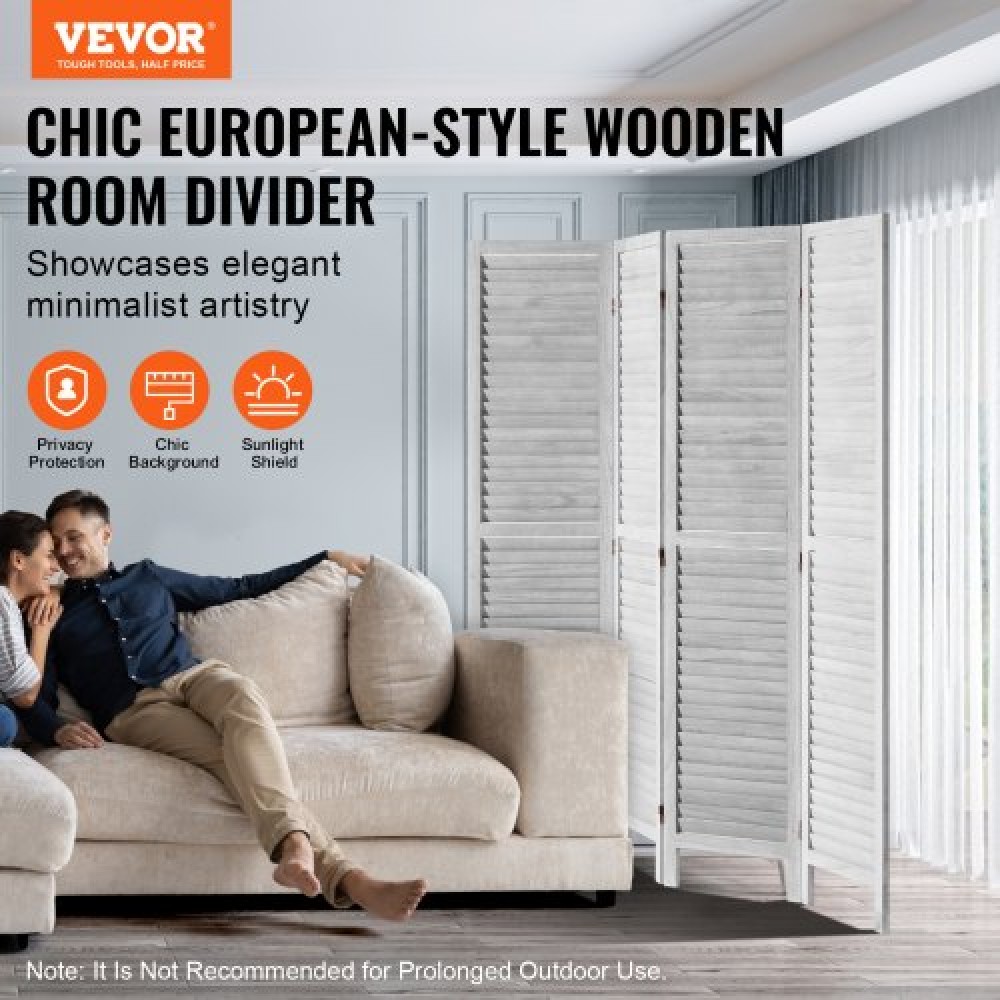 VEVOR Wood Room Divider Privacy Screen 4 Panel Separation Divider (Light Grey) 