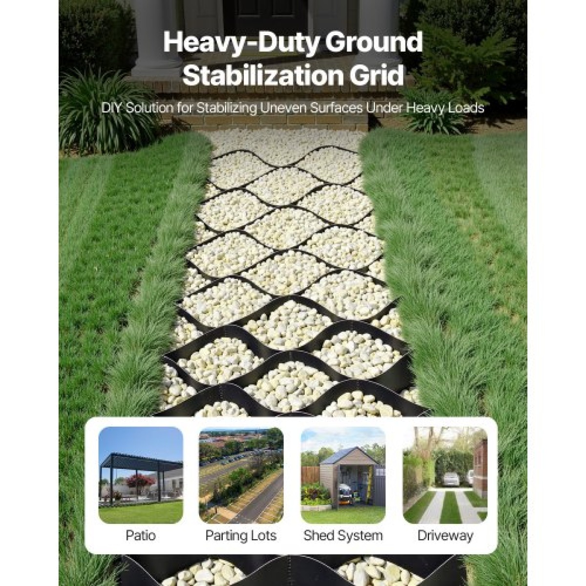 VEVOR Gravel Grid, 2 Inch Depth, 26,87 x 3,94 FT / 8200 x 1200 mm, 1880 LBS Per Sq ft Grass Ground Retainer, Permeable Geo Grids Driveway Stabilization, for Garden, Patio, Walkway, RV Parking Slopes