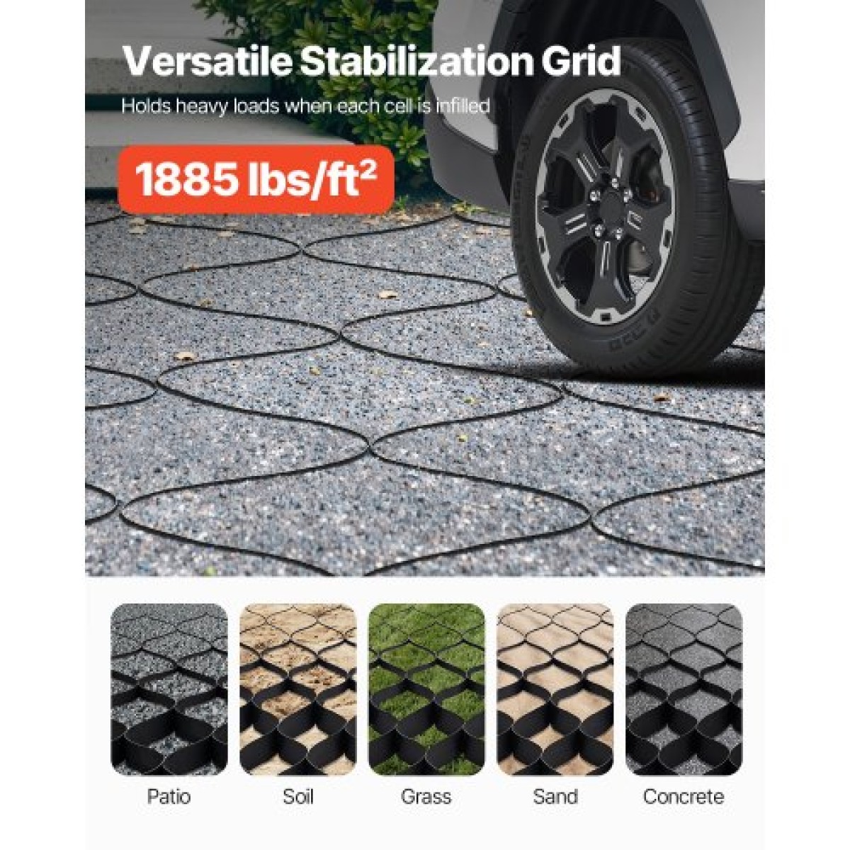 VEVOR Gravel Grid, 2 Inch Depth, 26,87 x 3,94 FT / 8200 x 1200 mm, 1880 LBS Per Sq ft Grass Ground Retainer, Permeable Geo Grids Driveway Stabilization, for Garden, Patio, Walkway, RV Parking Slopes