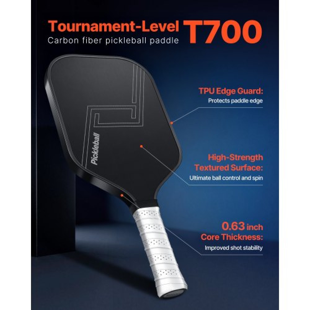 VEVOR Pro Carbon Fiber Pickleball Paddle Honeycomb Core Racket for Adults Black