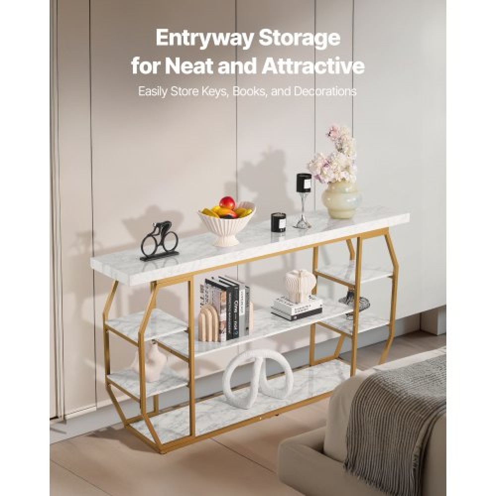 VEVOR 3 Tiers Marble Console Table Modern Golden Geometric Large Console Table