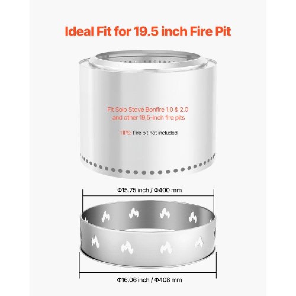 VEVOR Fire Pit Stand for Solo Solo Bonfire, Δαχτυλίδι 49,5 cm Smokeless Fire Pit, Αξεσουάρ πλαισίου στήριξης εστίας τζακιού από ανοξείδωτο ατσάλι, φορητό εργαλείο θήκης εξωτερικού χώρου για τζάκι