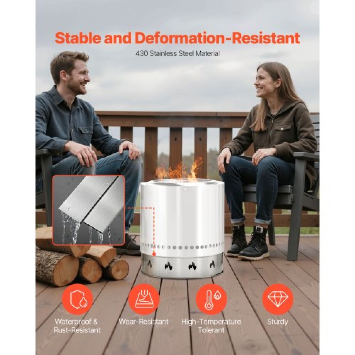VEVOR Fire Pit Stand for Solo Solo Bonfire, Δαχτυλίδι 49,5 cm Smokeless Fire Pit, Αξεσουάρ πλαισίου στήριξης εστίας τζακιού από ανοξείδωτο ατσάλι, φορητό εργαλείο θήκης εξωτερικού χώρου για τζάκι