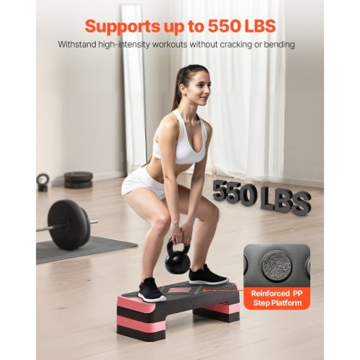 VEVOR Aerobic Step Platform, Aerobic Stepper προπόνησης 28 ιντσών, ρυθμιζόμενο ύψος προπόνησης γυμναστικής Step Deck Trainer με 4 ανυψωτικά, Αντιολισθητικός πάγκος επιφανείας για Home Gym Cardio Strength, κόκκινο