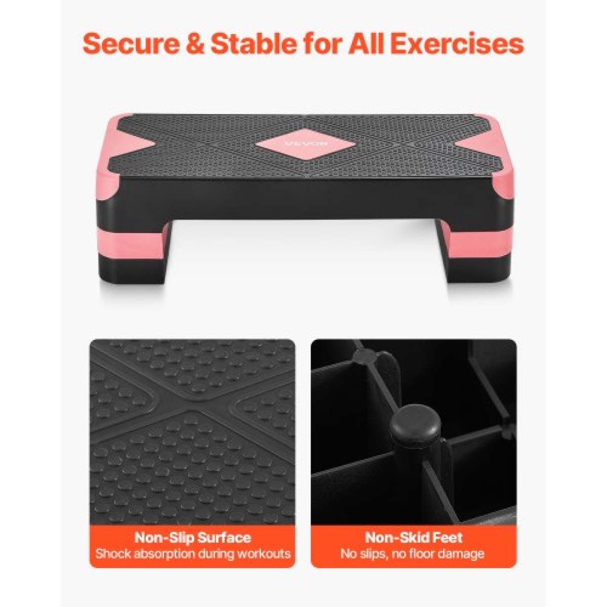 VEVOR Aerobic Step Platform, Aerobic Stepper προπόνησης 28 ιντσών, ρυθμιζόμενο ύψος προπόνησης γυμναστικής Step Deck Trainer με 4 ανυψωτικά, Αντιολισθητικός πάγκος επιφανείας για Home Gym Cardio Strength, κόκκινο