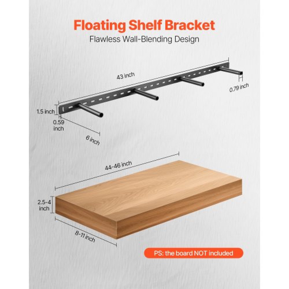 VEVOR 1 Pack Shelf Bracket 43 inch / 1092.2 mm Heavy Duty Floating Shelf Bracket