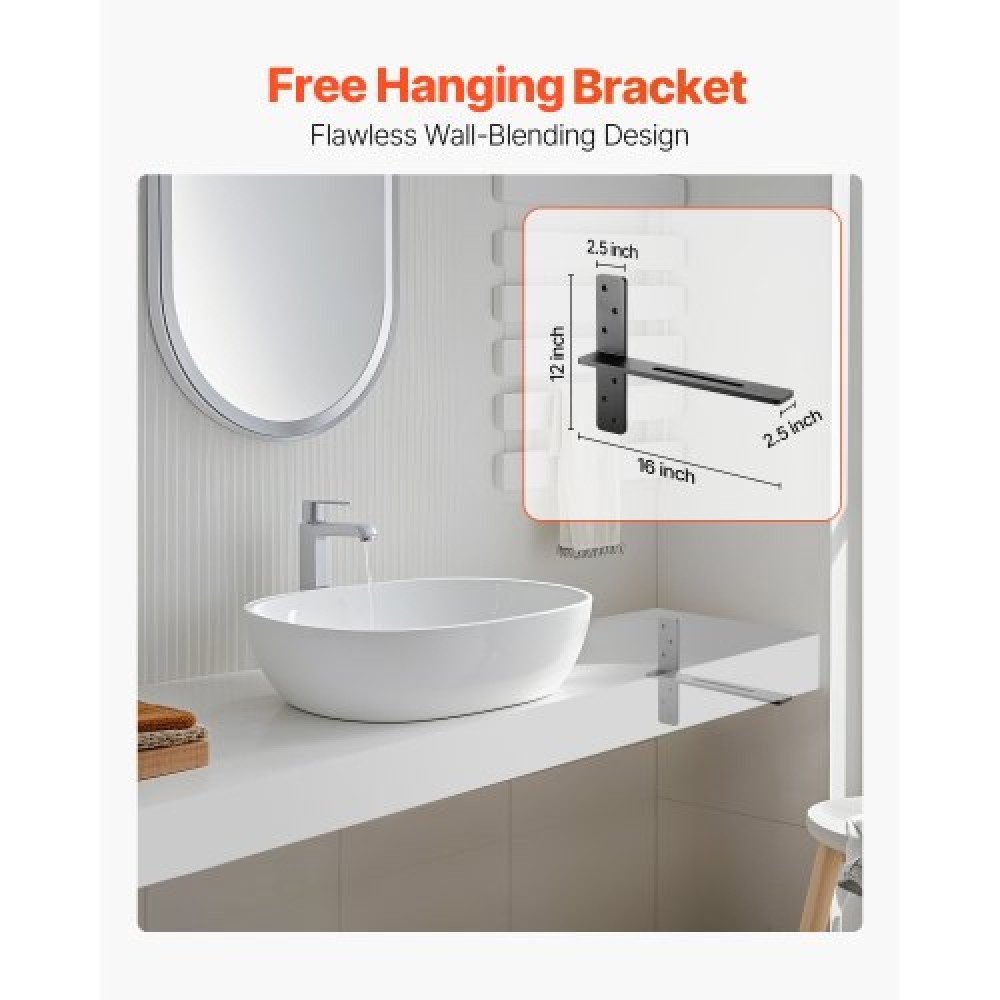 VEVOR 2 Pcs Shelf Brackets 16 inch / 406.4 mm Heavy Duty Floating Shelf Brackets