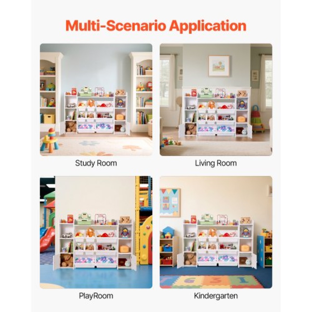 VEVOR Παιδική αποθήκευση παιχνιδιών και ράφι, οργάνωση αποθήκευσης παιχνιδιών 4 επιπέδων με 8 εύκαμπτους πλαστικούς κάδους, Παιδικό ντουλάπι με ράφι για μελέτη, υπνοδωμάτιο, αίθουσα παιχνιδιών, τάξη, νηπιαγωγείο, λευκό