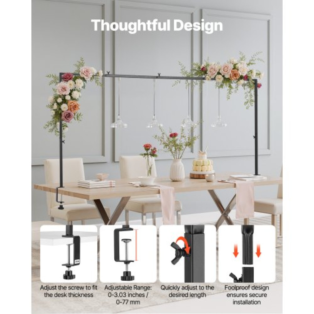 Βάση VEVOR Over The Table Rod με σφιγκτήρες, 13"-42" ψηλό & 28"-98" μήκος ρυθμιζόμενο, 2 πακέτα επιτραπέζια βάση καμάρας, επιτραπέζιο μπαλόνι καμάρας πλαίσιο για χριστουγεννιάτικα στολίδια πάρτι γενεθλίων γάμου, μαύρο