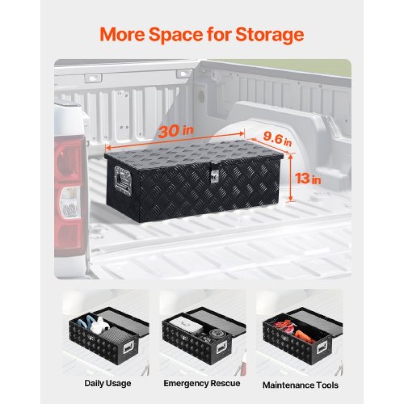 VEVOR 30"x13"x9.6" Heavy Duty Aluminum Truck Bed Tool Box for Pickup RV Black