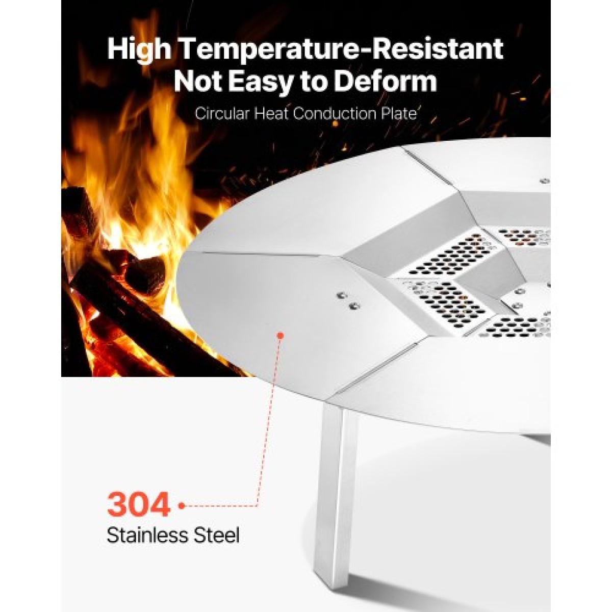 VEVOR Fire Pit Heat Delector for Solo Solo Yukon, 635 mm Bonfire Round for Wood Burning Fire Pit, 304 Ανοξείδωτος διαχύτης θερμότητας, Αποσπώμενο κάλυμμα καυστήρα Αξεσουάρ κάμπινγκ